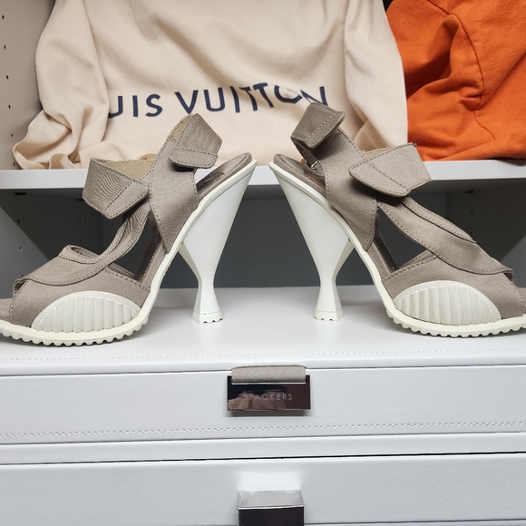 Prada Gabardine Asymmetric Sandals with rubber cone heel - size 36 - worn once! - Picture 2 of 12